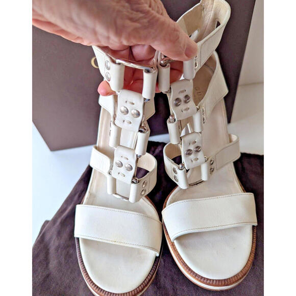 Gucci Heels Lyon Mystic White Leather Strap Sandal Gladiator size 38.5 Bag&Box - Picture 3 of 9